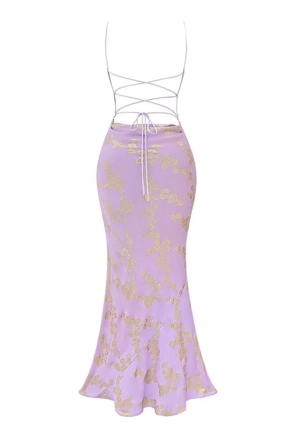 orchid jacquard satin gown