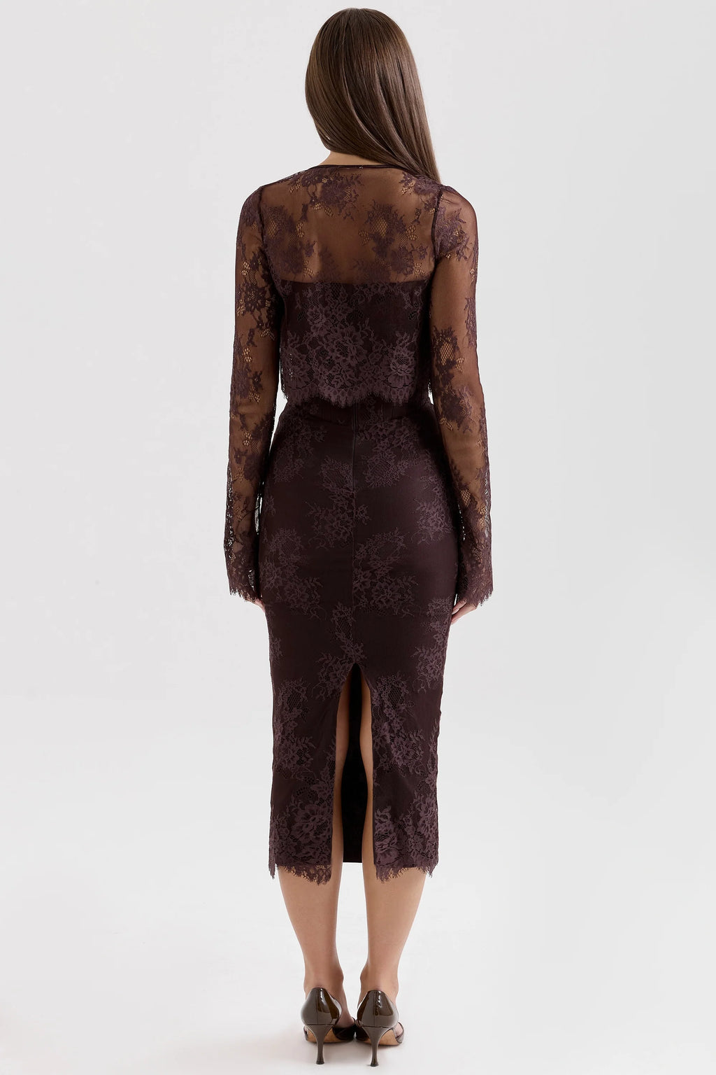 bitter chocolate lace corset midi dress & bolero
