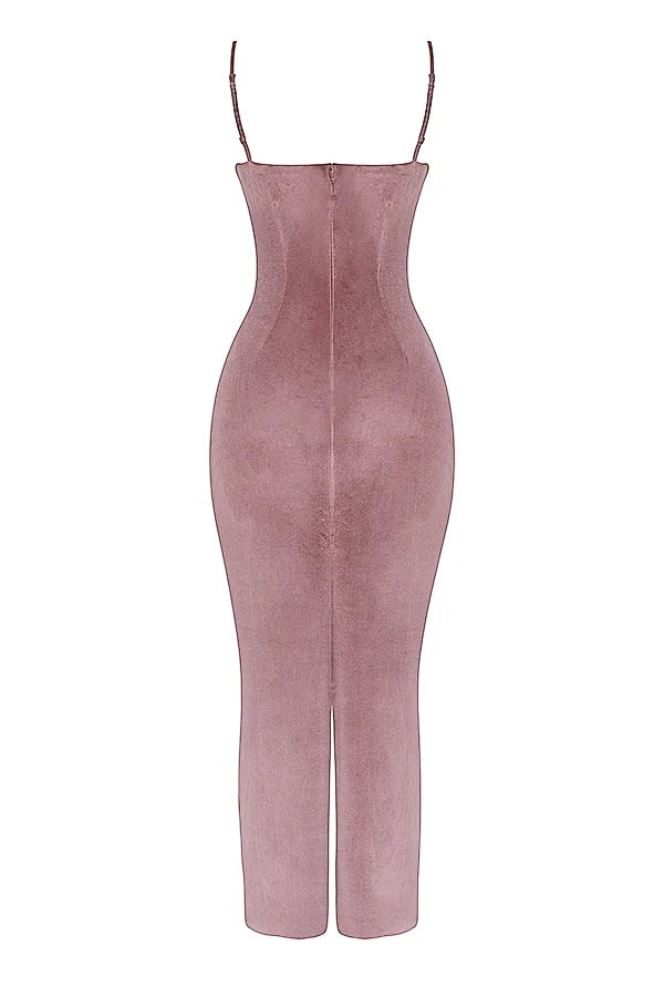 soft pink velvet midi dress