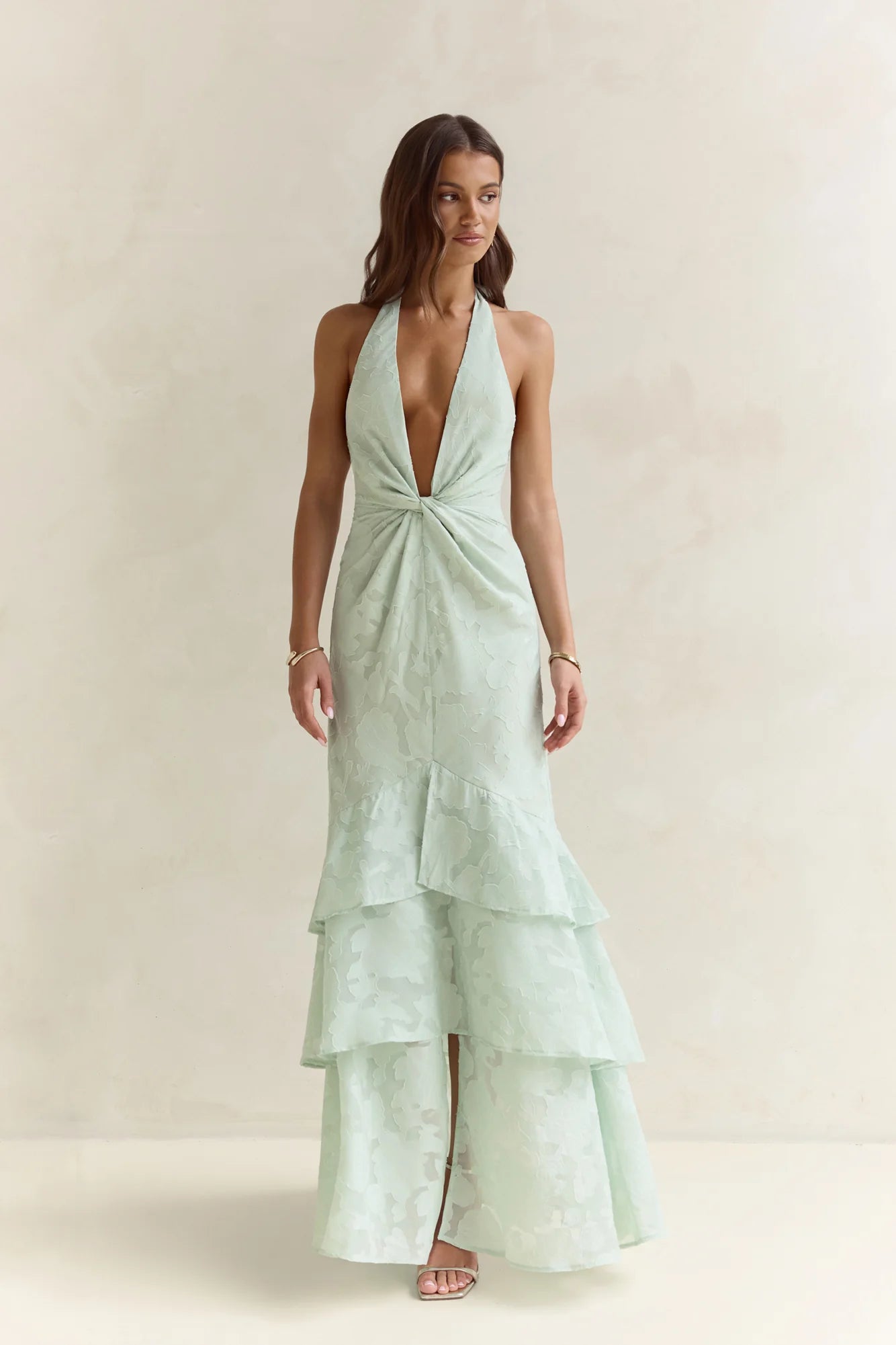 Heartbeat Haze Halter Maxi Dress Sage