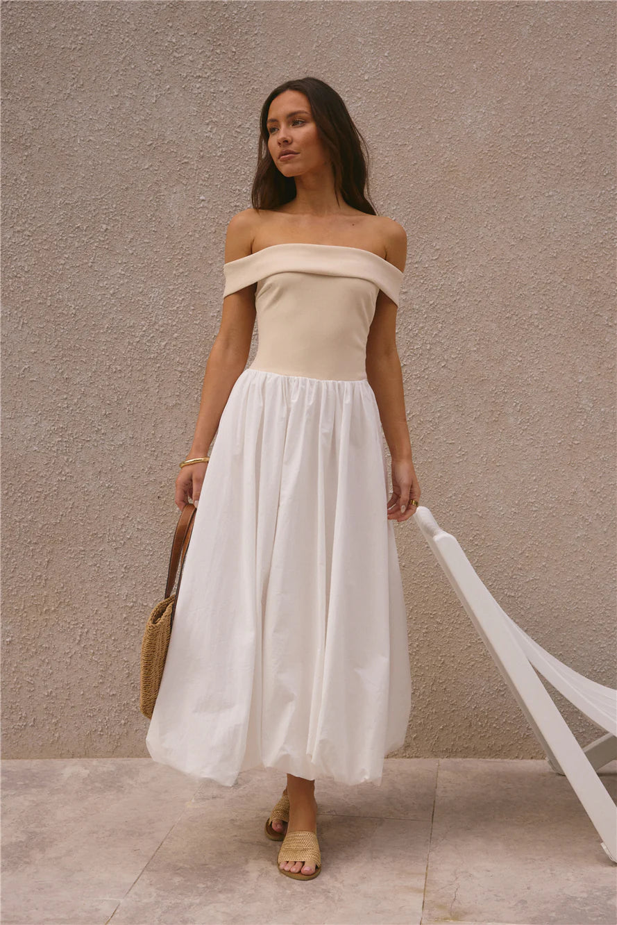 Sophisticated Nights Bubble Hem Maxi Dress White