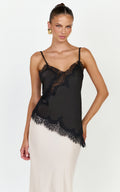 Ava Top - Lace Trim Asymmetrical Camisole Top in Black