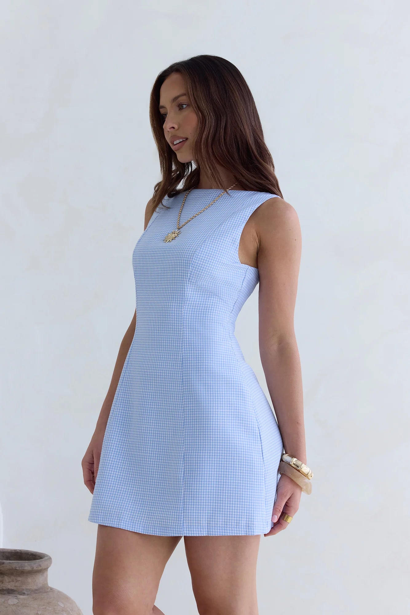 Dreamy Skies Gingham Mini Dress Blue