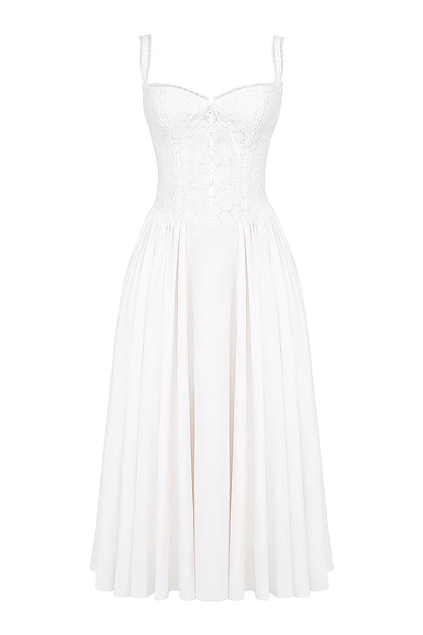 white broderie anglais & cotton midi dress