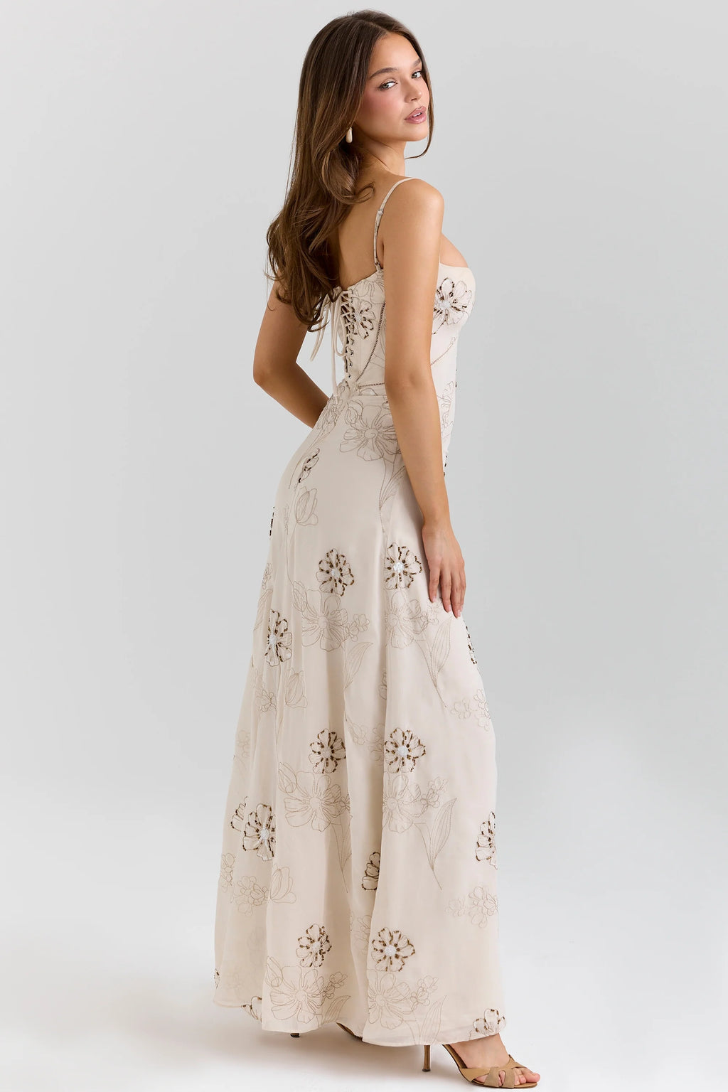vanilla embroidered hand beaded floral maxi dress
