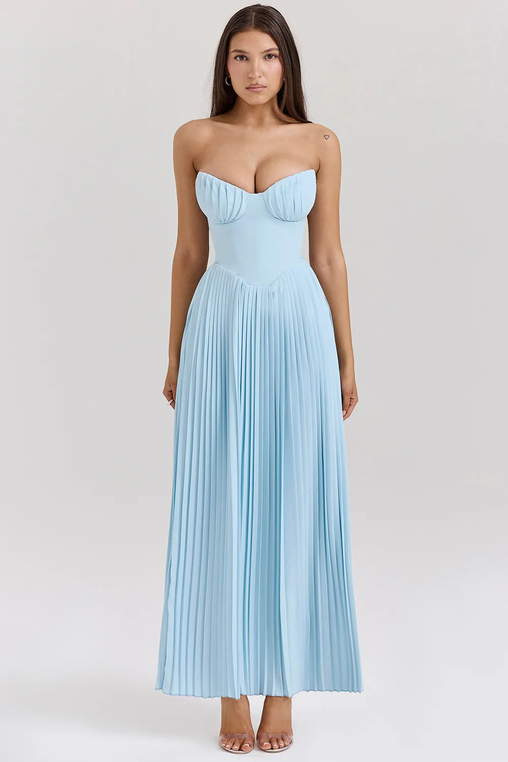 ocean blue pleated maxi dress