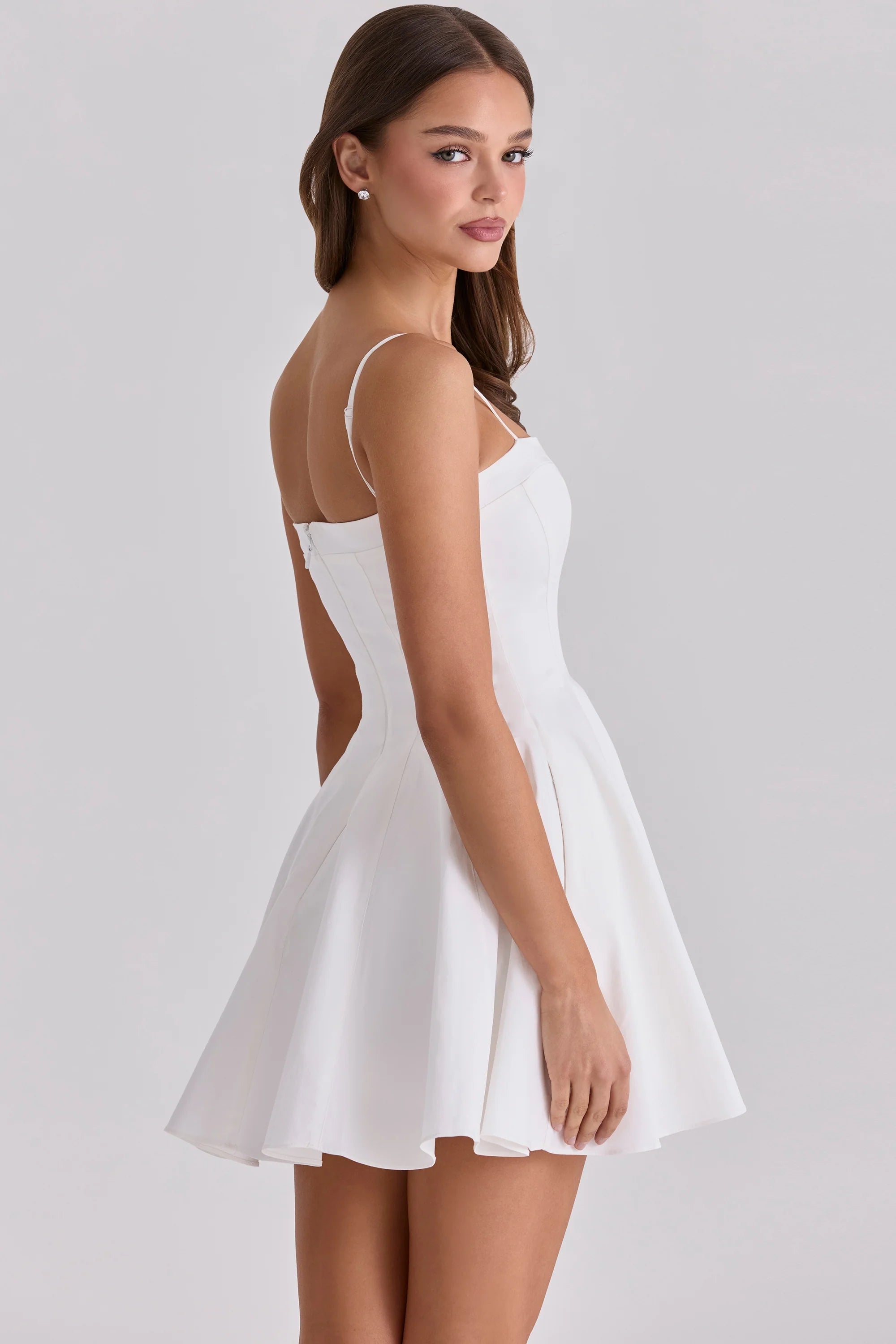 white cotton flared mini sundress