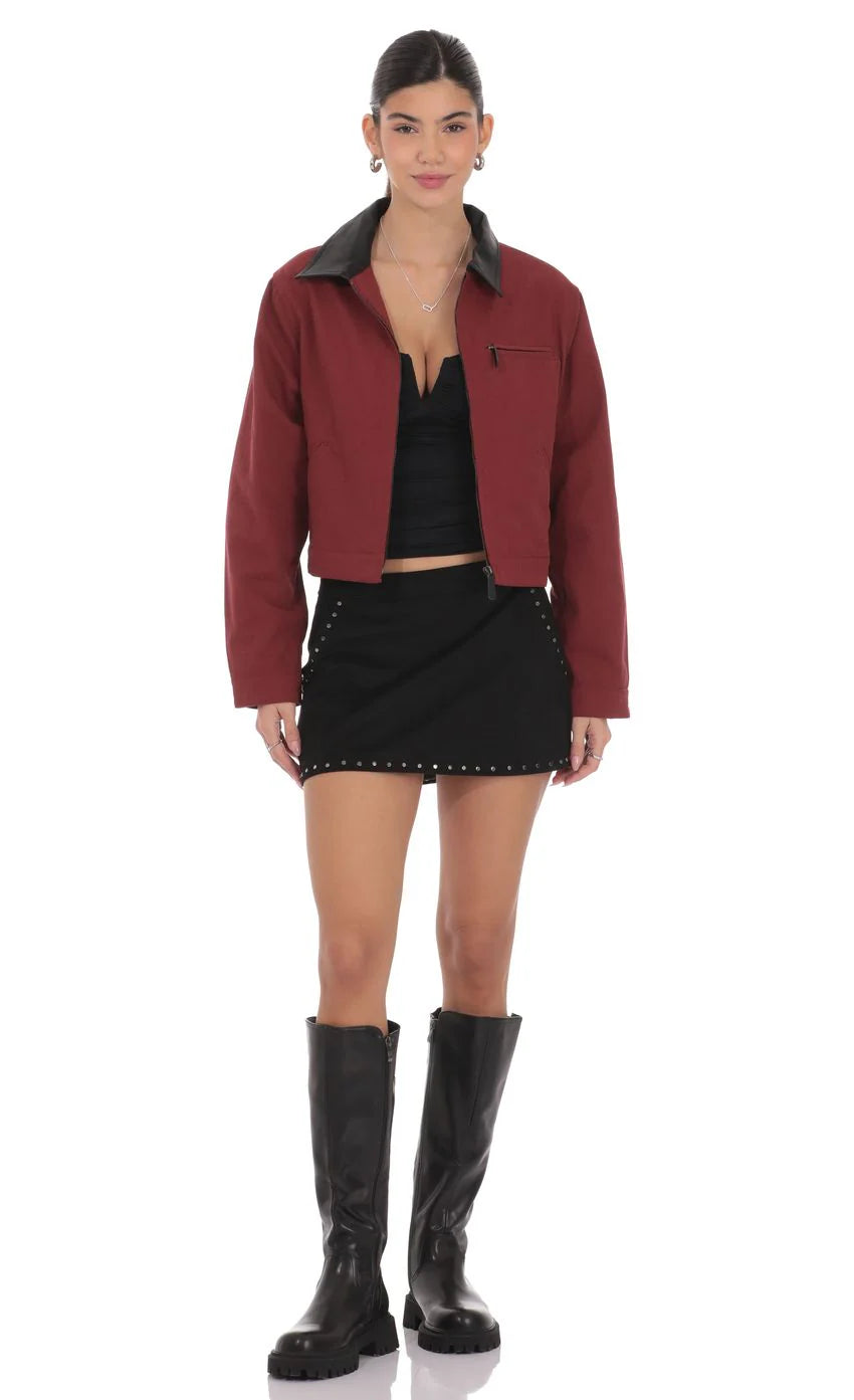 Two-Toned Collar Jacket in Burgundy