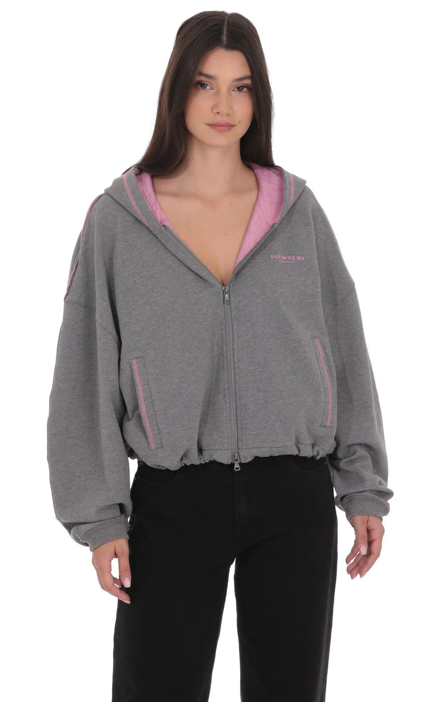 Two-Toned Cropped Hoodie in Grey