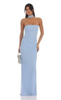 Scarf Lace Maxi Dress in Sky Blue