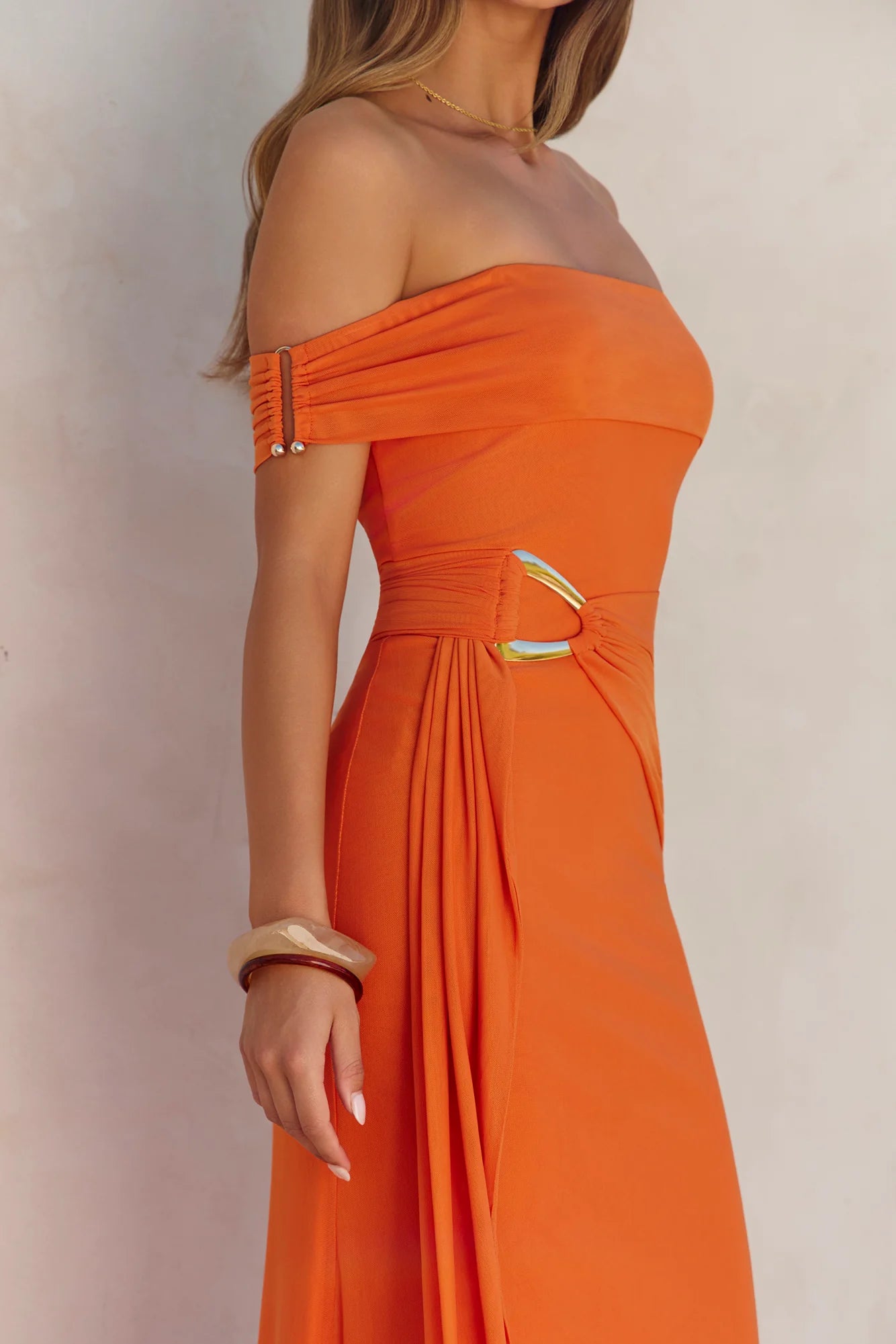Heart For You One Shoulder Mesh Maxi Dress Orange