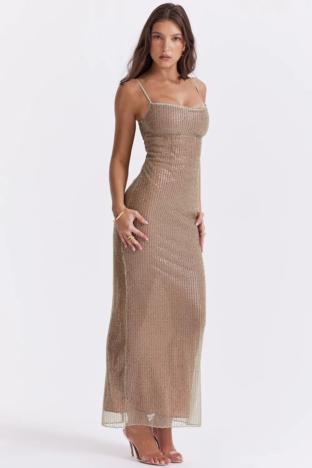 cafe au lait beaded maxi dress - limited edition