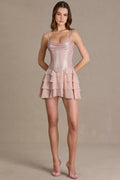 Premium Embellished Corset Mini Dress in Beige Gold