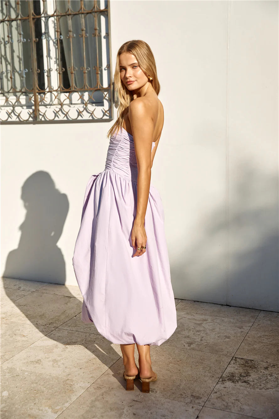 See You Tonight Bubble Hem Midi Dress Lilac