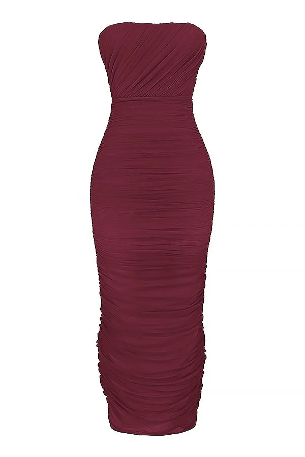 wine gathered maxi dress