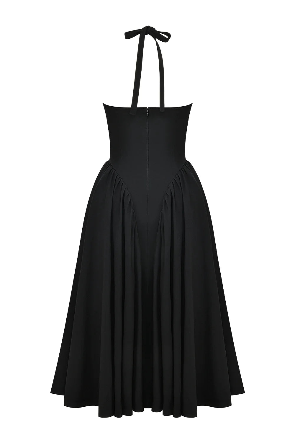 black twill halter midi dress