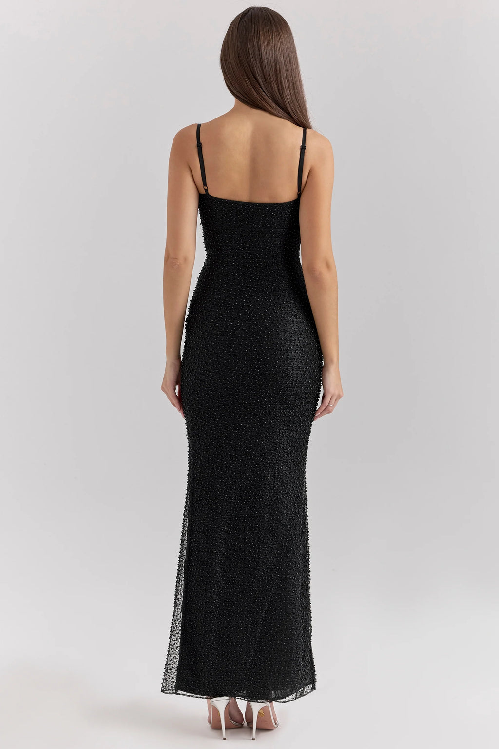 black pearl embellished maxi dress