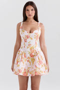 peach poppy print twill mini dress