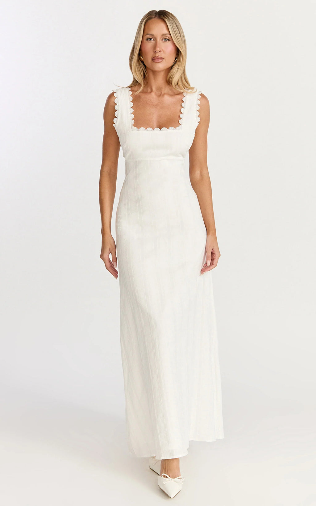 Roxanne Midi Dress - Square Neck Fit And Flare Dress in White