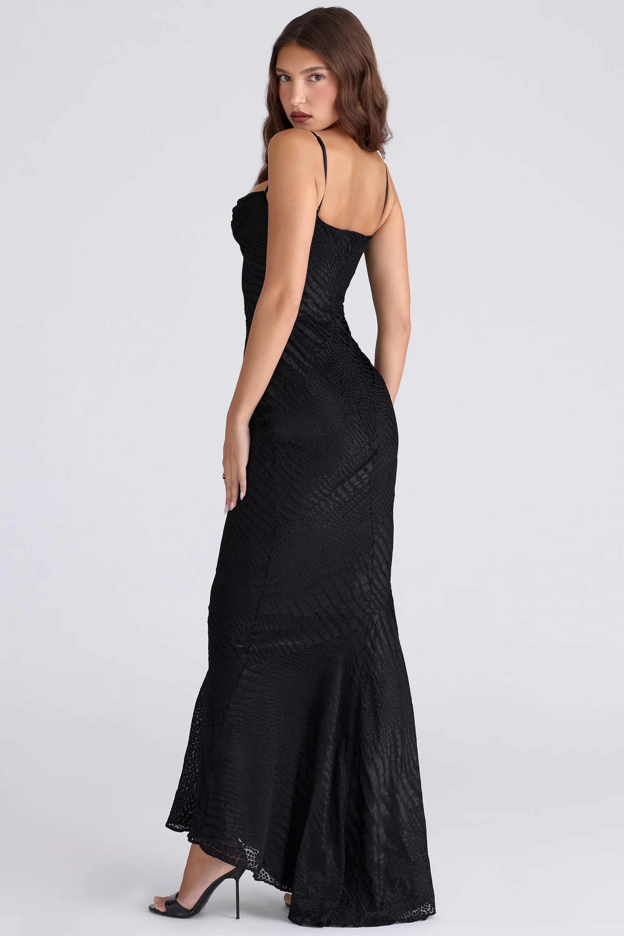 black devoré satin maxi gown - limited edition