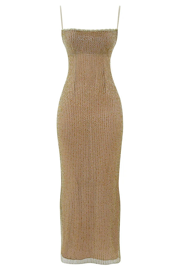 cafe au lait beaded maxi dress - limited edition