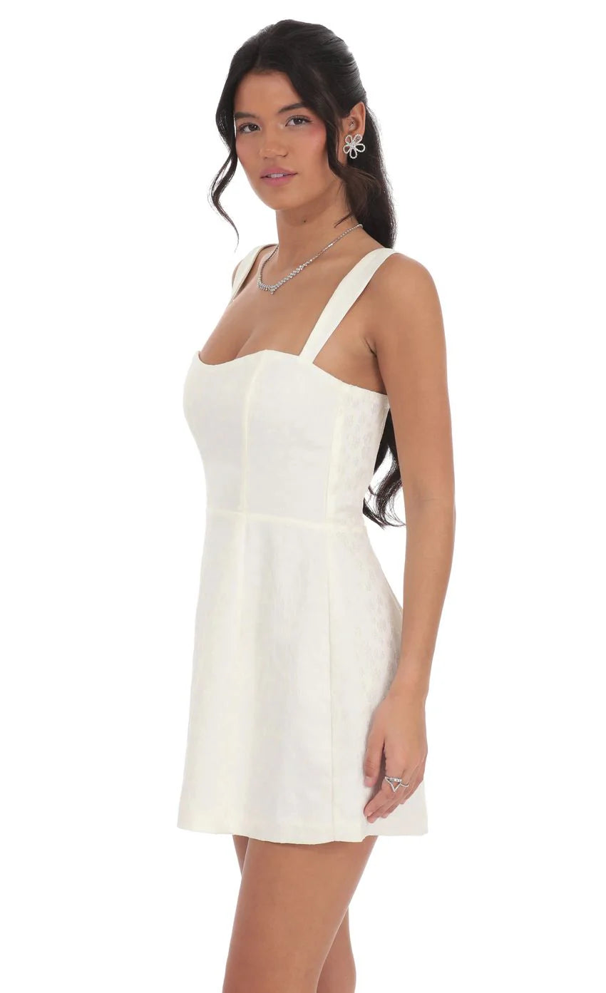 Jacquard Corset A-Line Dress in White