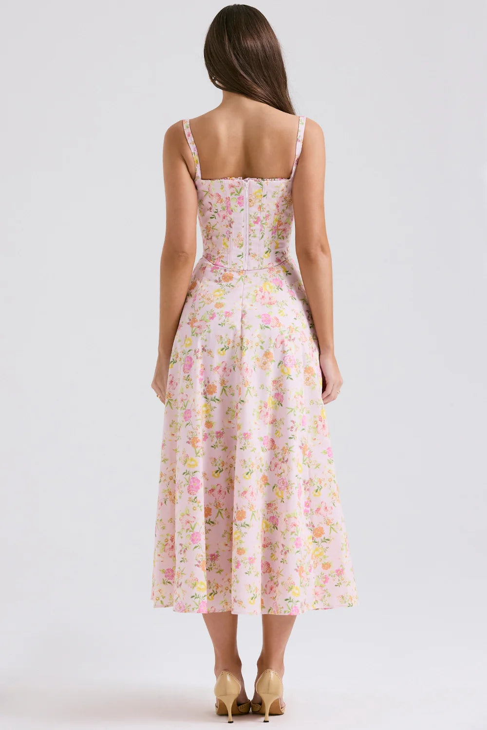 pink meadow print cotton midi sundress