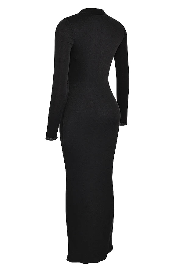black draped maxi dress