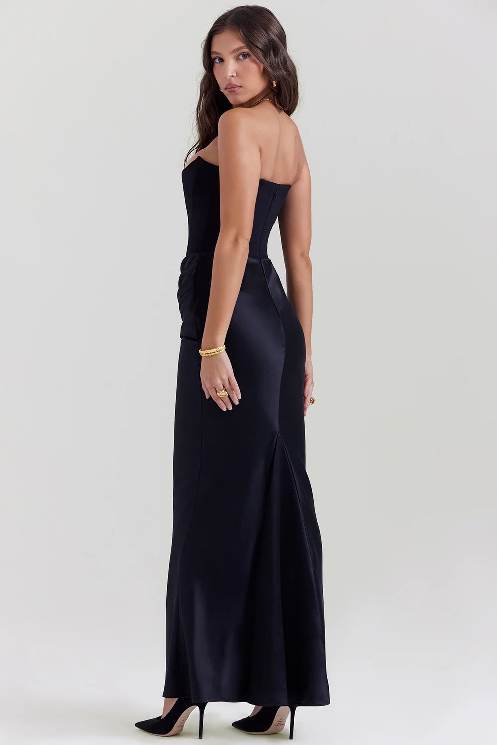 black strapless corset dress