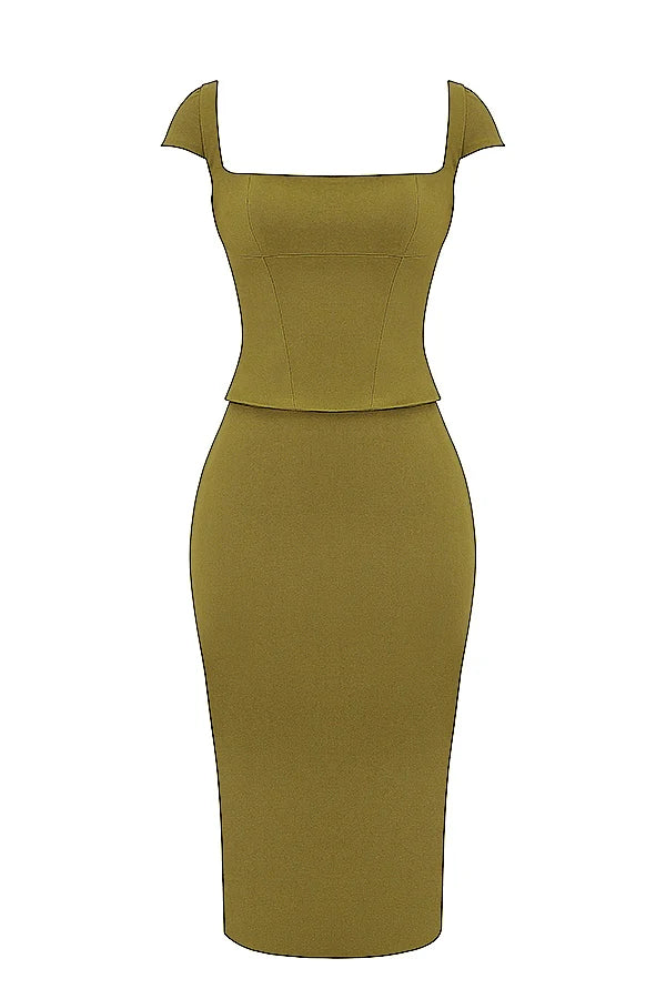 olive corset midi dress