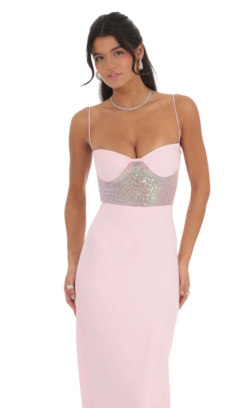 Sequin Cutout Maxi Dress in Pink