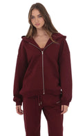 Oversize Zip-Up Hoodie in Burgundy