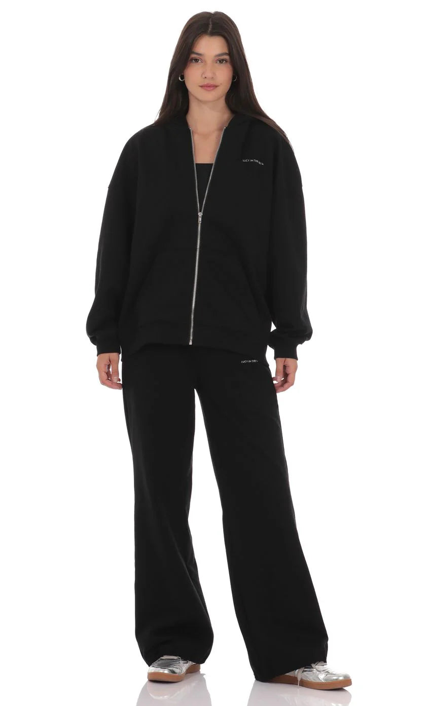 Oversize Zip-Up Hoodie in Black