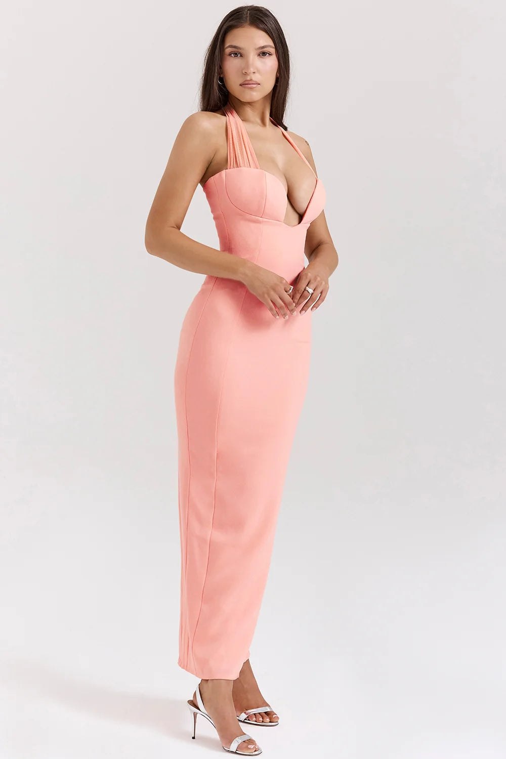 sorbet crepe halter maxi dress
