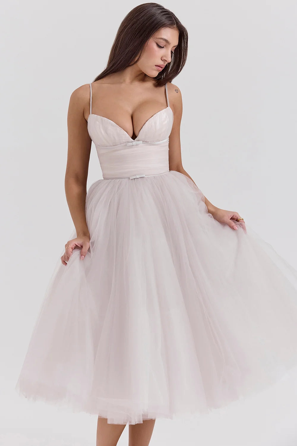 french dove tulle midi dress - sale