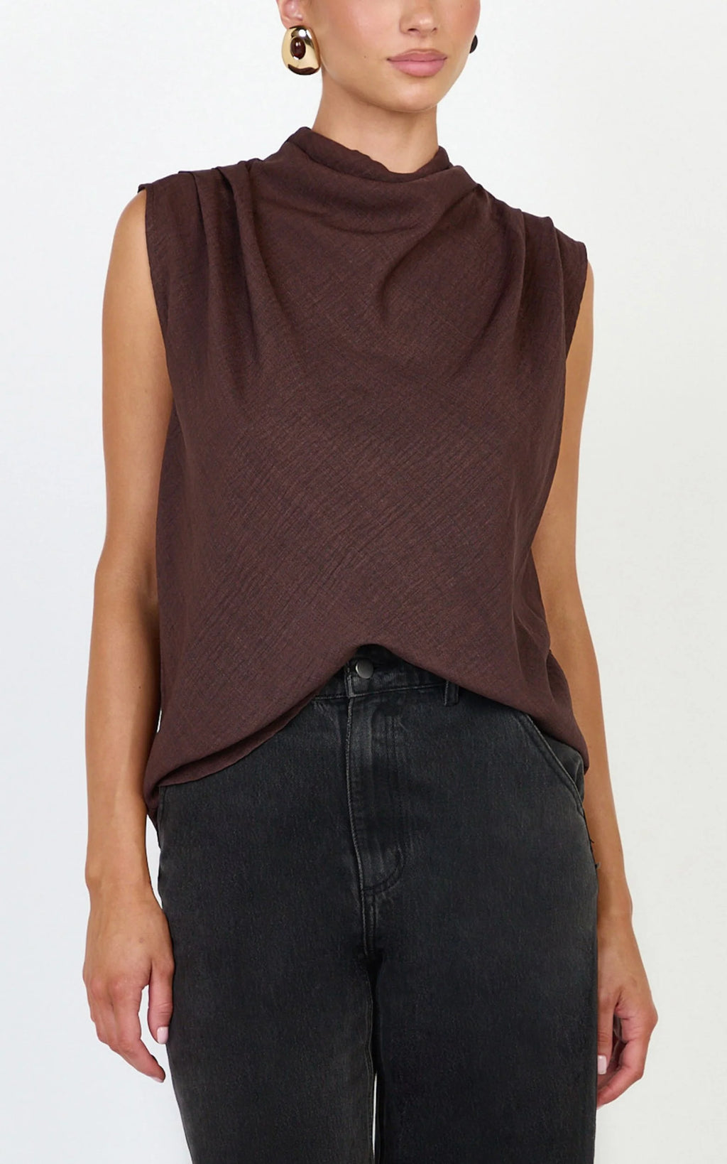 Arianae Top - High Neck Top in Brown
