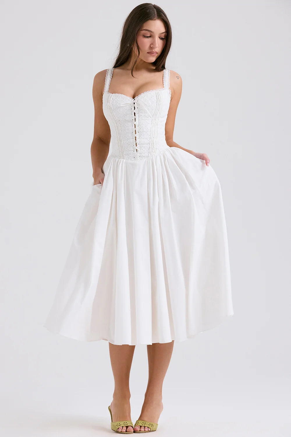 white broderie anglais & cotton midi dress