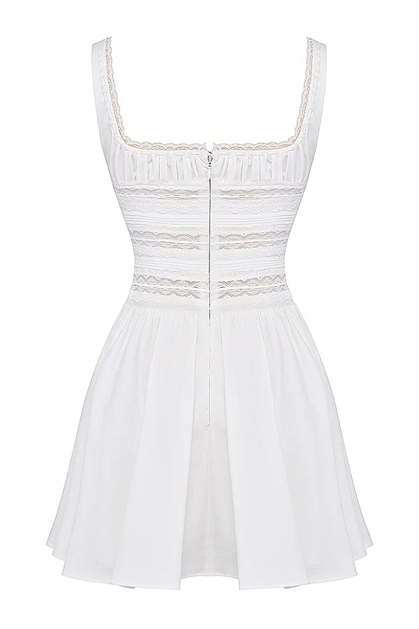 white lace trim mini dress