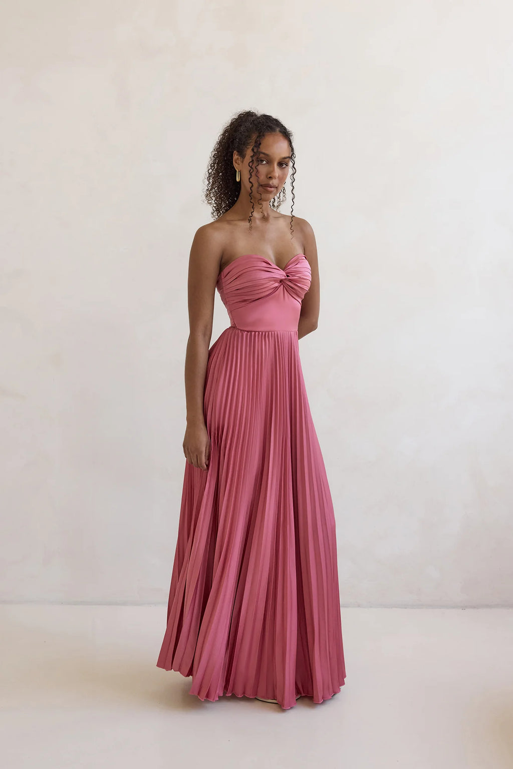 Decades Ago Plisse Strapless Maxi Dress Rose
