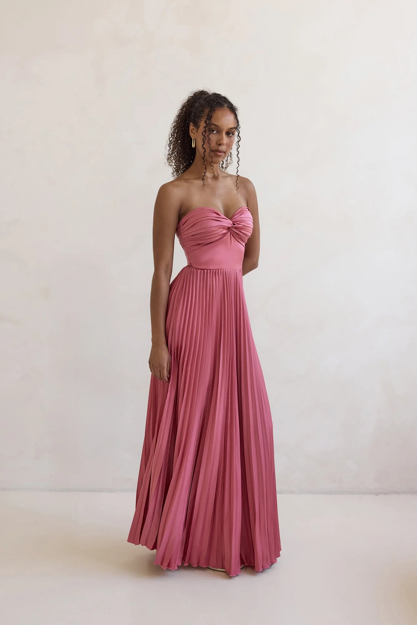 Decades Ago Plisse Strapless Maxi Dress Rose