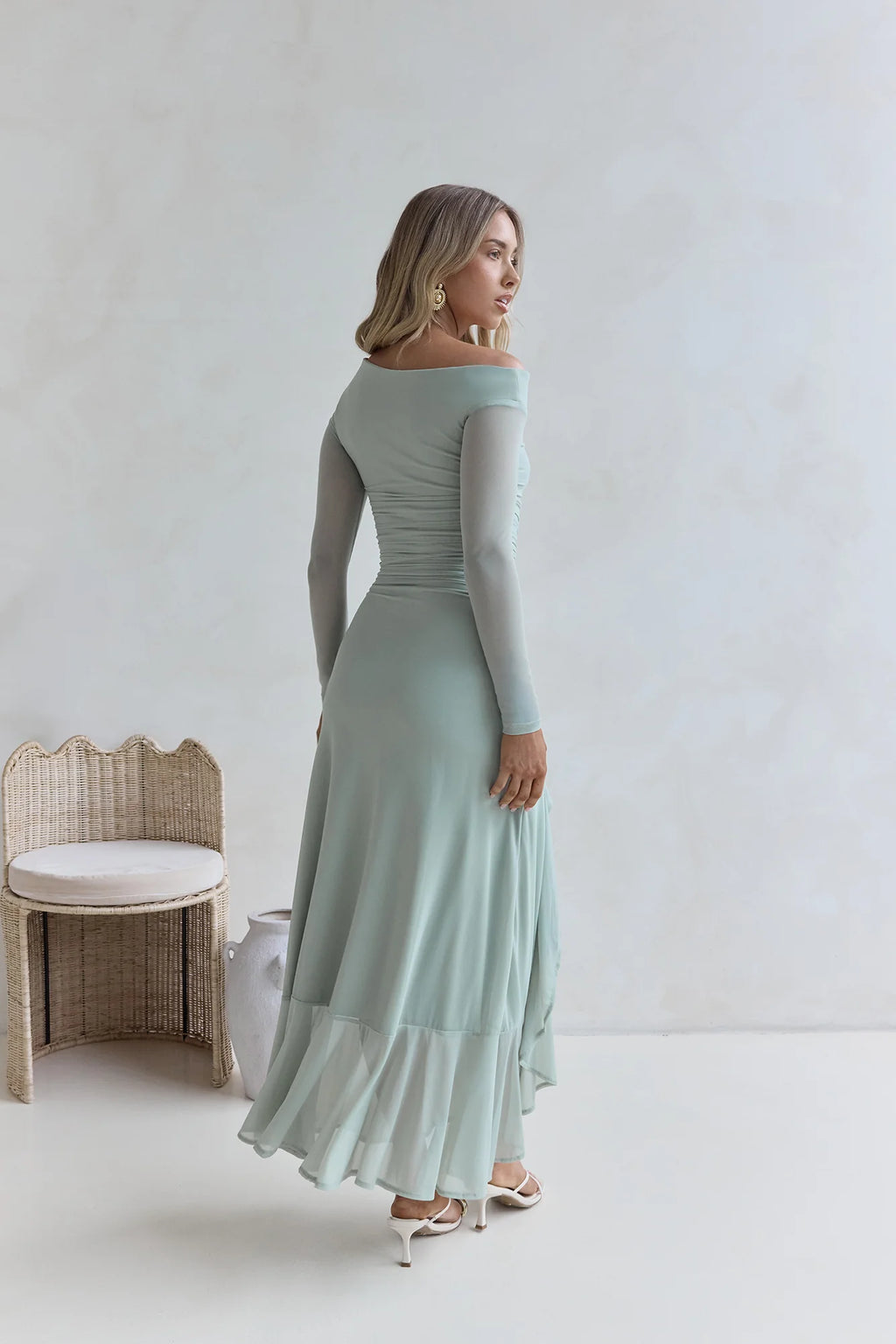 Whispered Secrets Mesh Long Sleeve Maxi Dress Sage