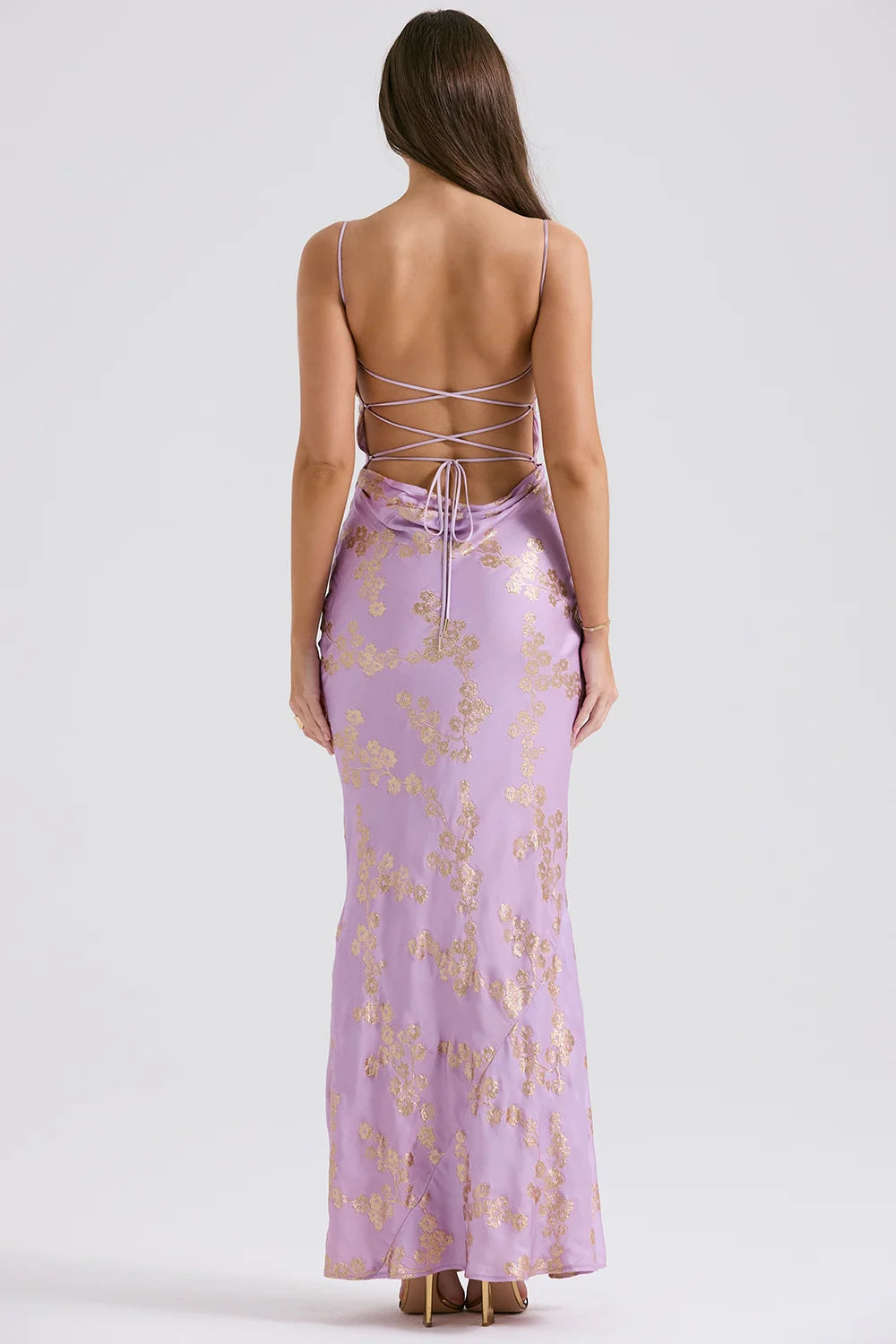 orchid jacquard satin gown