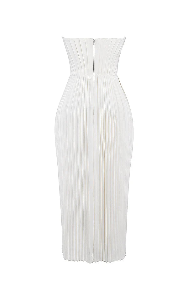 ivory pleated maxi dress