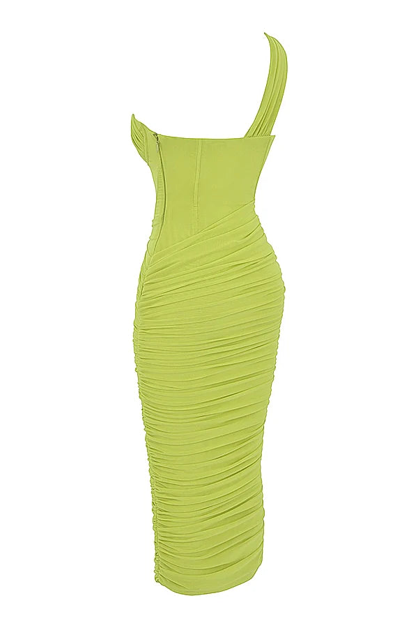 lime asymmetric cutout midi dress