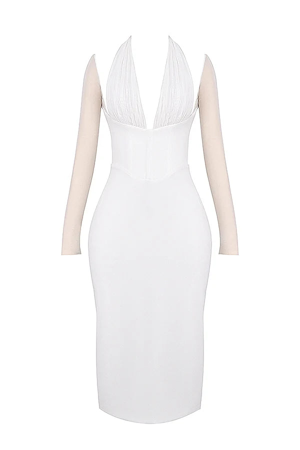 white plunge midi dress