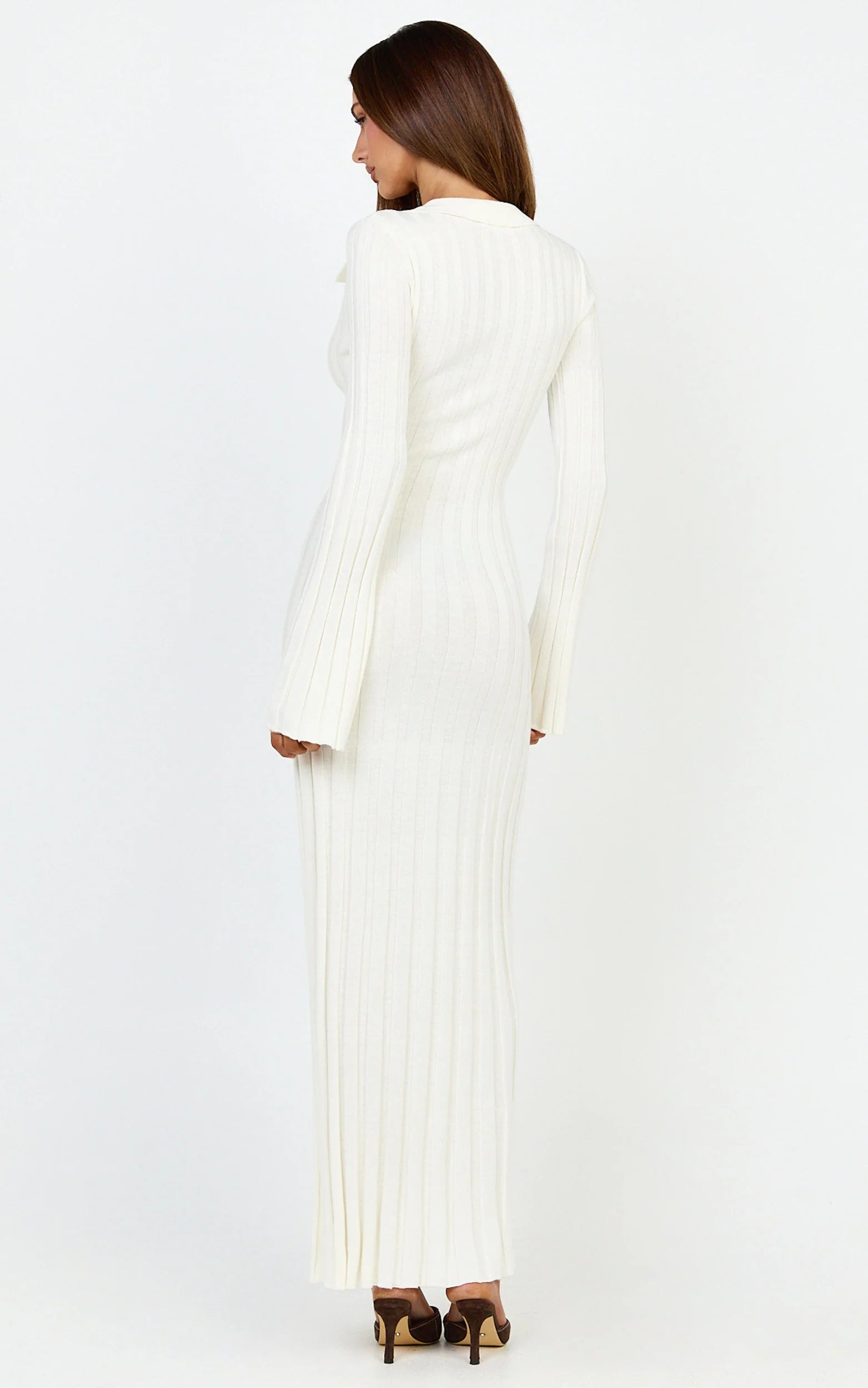 Pamela Midi Dress - Ribbed Knit Poli Midi Dress in Off White