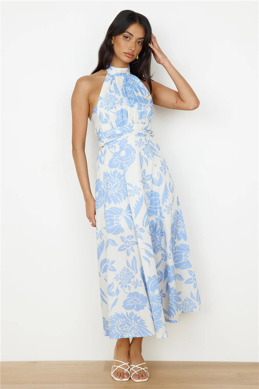 Showing Emotions Halter Maxi Dress Blue