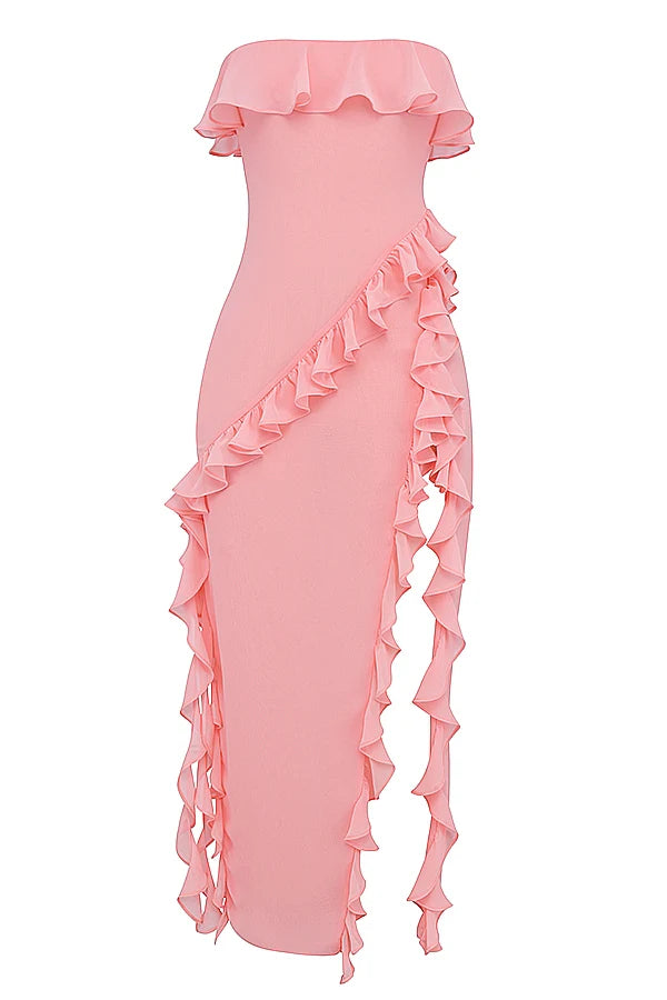 apricot ruffle maxi dress