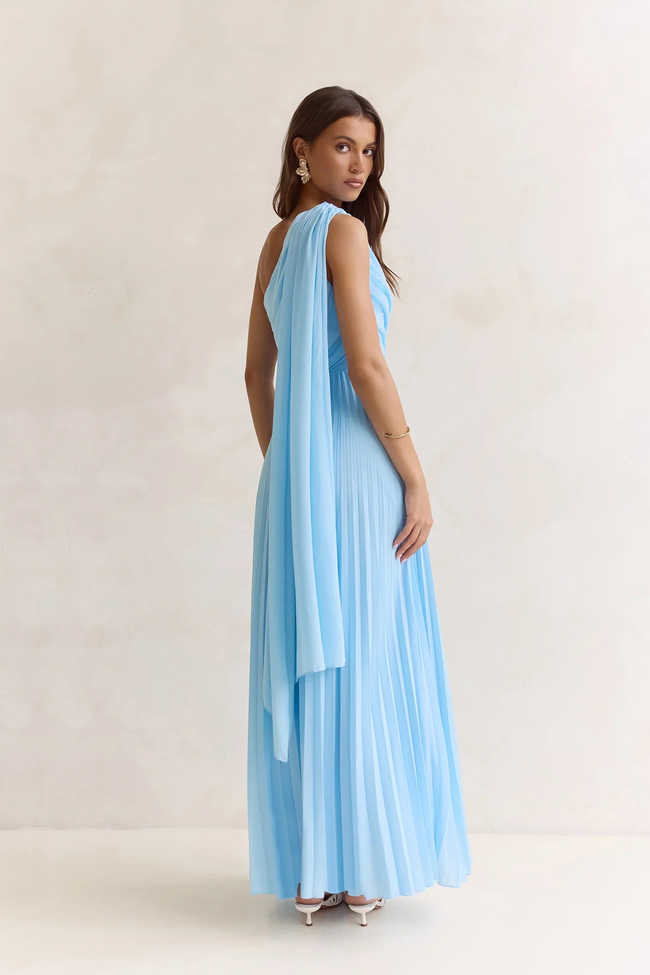 Main Muse Plisse One Shoulder Maxi Dress Blue