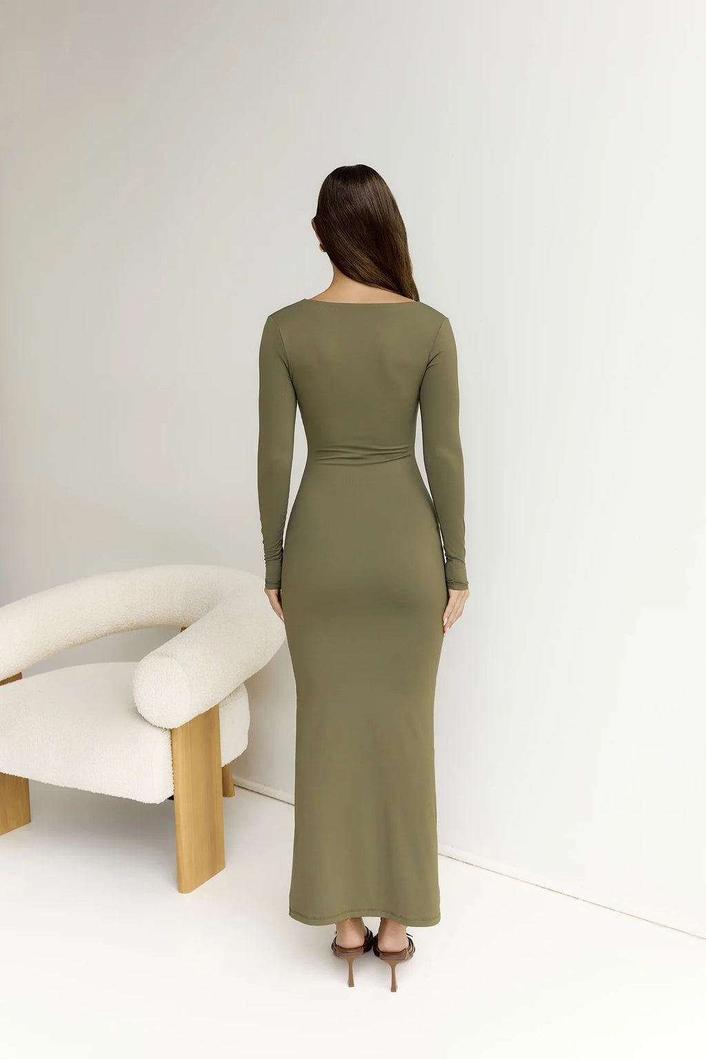 BASE Embrace Shape Long Sleeve Maxi Dress Army